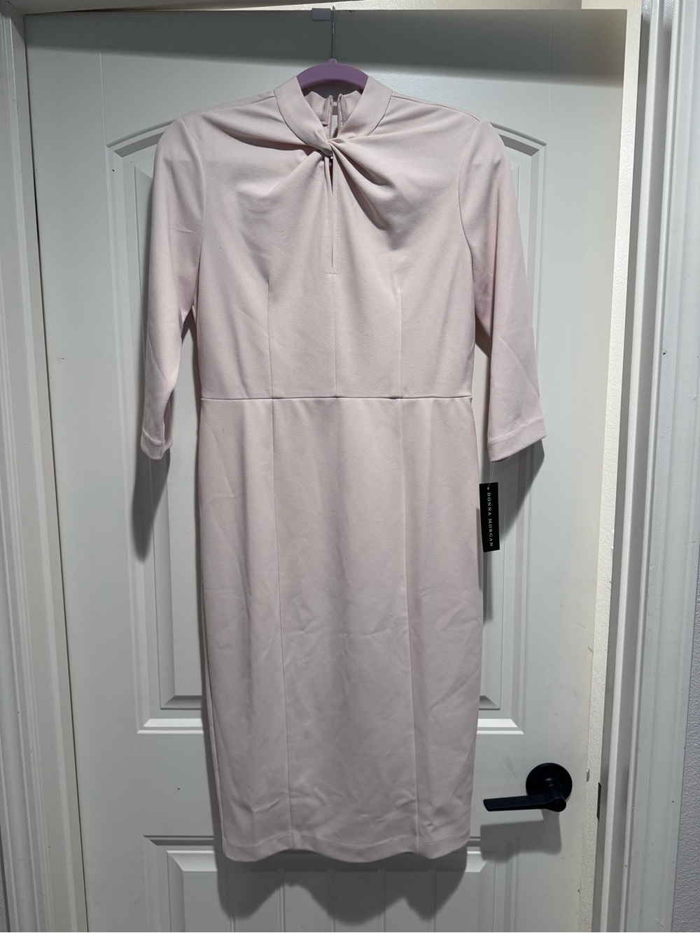 Donna Morgan Pale Pink Twist-Neck Midi Dress
